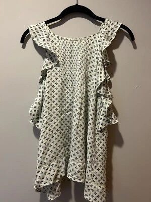 Camiseta sin mangas Abercrombie & Fitch para mujer con volantes camisola blanca azul talla pequeña boho Foto 1 de 4