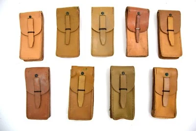 3 x French Army Leather Pouches Ammo Pouch Original Tan Leather M49 1960's MAB