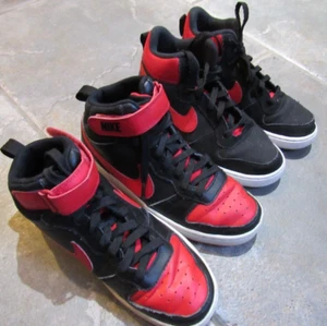 2 pair Nike Court Borough Youth Size 7 Mid Black / Red Basketball LOT 838938-061 - Picture 1 of 9