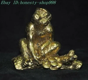 3.4" Chinese Feng Shui brass auspicious lucky Zodiac animal Monkey simian statue - Picture 1 of 7