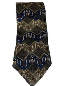 Portico 100% Silk Made In USA Men's Necktie Olive Green/Navy/Tan - Picture 1 of 4