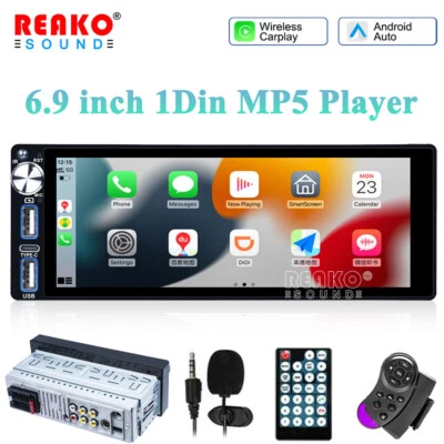 Single 1 Din Apple Carplay Auto 6.9" Bluetooth USB Touch Screen Car Stereo Radio - Image 1 of 4