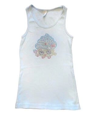 American Apparel girls rhinestone cupcake emoji pale blue ribbed tank top 12 - Image 1 of 2