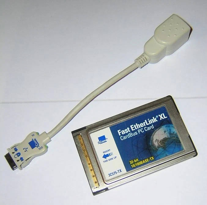 3Com 10/100 LAN CardBus Fast Ethernet PC Card 3C575-TX + Dongle Cable - Image 1 of 1