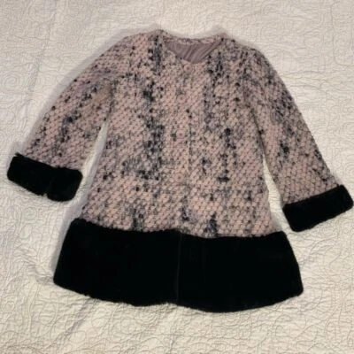 Abrigo de Vestido Grueso Tejido Rosa Mohair Negro Imitación Piel Recortado Hecho en Italia Mediano Foto 1 de 4