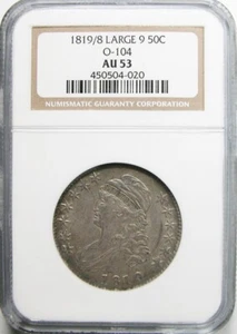 1819/8 Large 9 Capped Bust Half Dollar NGC AU-53 O-104 - Bild 1 von 2