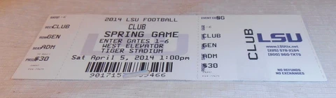 VINTAGE 2014 LSU TIGERS SPRING GAME FOOTBALL TICKET Cover