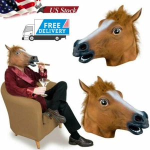 Horse Mask Full Head Halloween Mask Costume Cosplay Ears Face Covering Funny - Picture 1 of 13