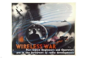 Wireless War VINTAGE WAR POSTER Pat Keely UK 1943 20x30 WW2 technology - Picture 1 of 1