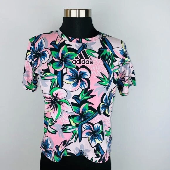 Adidas T-Shirt Girls Tropical Floral Printed Short Sleeve T-Shirt XL 16 - Image 1 of 4