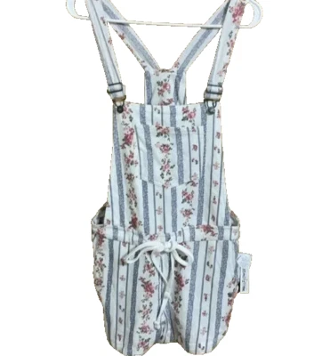 Mameluco Wallflower peto para mujer talla mediana azul crema rayas floral ecológico Foto 1 de 4