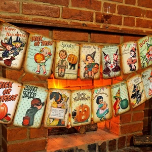 Halloween Holiday Decorations Trick or Treat Banner, Vintage Style Pumpkin Hallo - Picture 1 of 12