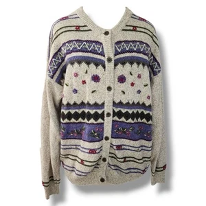 Vintage Northern Treasures Floral EMBROIDERED Cardigan Sweater M Cottagecore - Picture 1 of 11