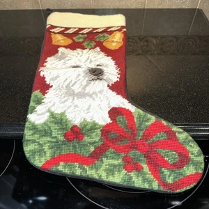 100% Wool Needlepoint Christmas Stocking westie - Picture 1 of 4