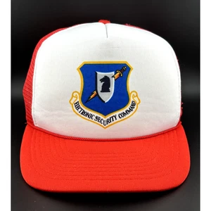 Adult ELECTRONIC SECURITY COMMAND CAP Red White - OSFM - Adjustable - Picture 1 of 5