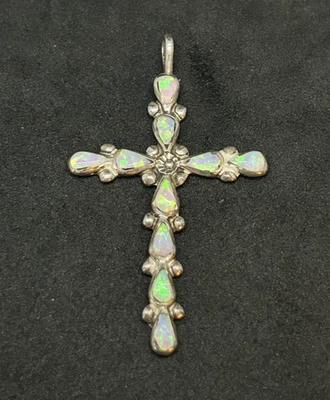 925 Sterling Opal Cross Pendant 2in - 3.14g - Image 1 of 3