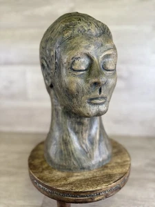 Vintage Ton Keramik lebensgroß 11,5" groß männlich? Kopf / Büste Skulptur Bronzeartig - Bild 1 von 15