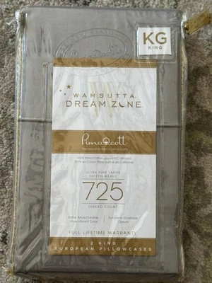 NUEVO ~ Fundas de Almohada Wamsutta Dream Zone 725 King (2) - Gris Algodón Pima Europeo Foto 1 de 2