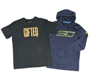 LOT Mens Medium Under Armour Stephen Curry SC Hoodie Blue GIFTED T Shirt Black - Picture 1 of 8