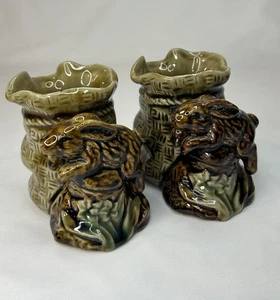 Vintage set of 2 Rabbit Planters Glazed Pottery Vase Unique - Picture 1 of 21