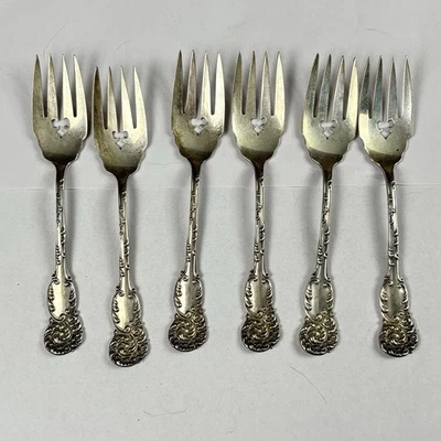 Lote de 6 tenedores de ensalada de plata esterlina Reed & Barton La Reine patrón 1893 sin mono Foto 1 de 4