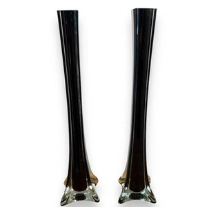 Par de jarrones de vidrio negros Art Deco Torre Eiffel - Imagen 1 de 5