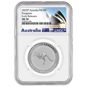 Etiqueta Australia Platinum Kangaroo 2025 $100 1 oz NGC MS70 ER Australia - Imagen 1 de 3