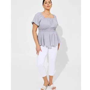 Torrid lila grau Leinen Puffärmel gerafftes Mieder Bluse 1X - Bild 1 von 5