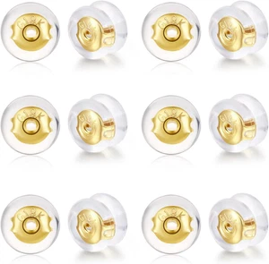 18K Gold Locking Secure Earring Backs for Studs, Silicone Earring Backs Replacem - Picture 1 of 12