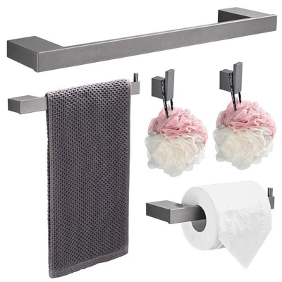 HANFU Porta Asciugamani, Accessori Bagno Set di 5, Alluminio da 40cm, Carta Igie - Immagine 1 di 4
