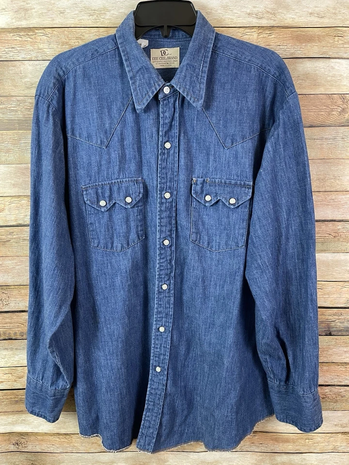 Camisa occidental a presión de perlas de manga larga con dientes de sierra de la marca Dee Cee para hombre talla 17-35 Foto 1 de 4