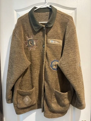Vintage Teddi Fleece Embroidered Button Up Jacket Size 3X Moon Feather Sun Fuzzy - Image 1 of 4