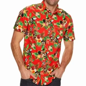 Disney Mickey Mouse hawaiian shirt mens 2XL red floral all over print - Picture 1 of 4