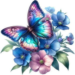 x4 Flower Vinyl Stickers Cover Marks Non Transparent Butterfly Neon Blue - Picture 1 of 5