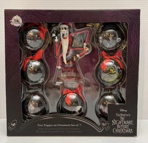 Disney Store Nightmare Before Christmas Set Of 7 Ball Ornaments with Tree Topper - Picture 1 of 10