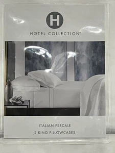 2 King Pillow Cases-Hotel Collection 100% Cotton -Italian Percale- White-New - Picture 1 of 3
