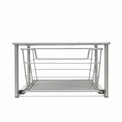 Small Slide-Out Drawer Organizer Stackable Storage Bin Steel Durable Bathroom - Image 1 of 4