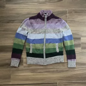 Gap Sweater Full Zip Striped Colorful Purple Green Wool Blend Kids Large - Picture 1 of 6