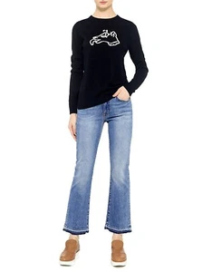 Derek Lam 10 Crosby Womens Fringe Mid Rise Flare Cropped Gia Jeans Blue - Picture 1 of 3