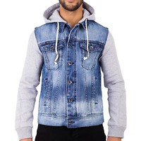 MENS HOODY HOODED DENIM JACKET 