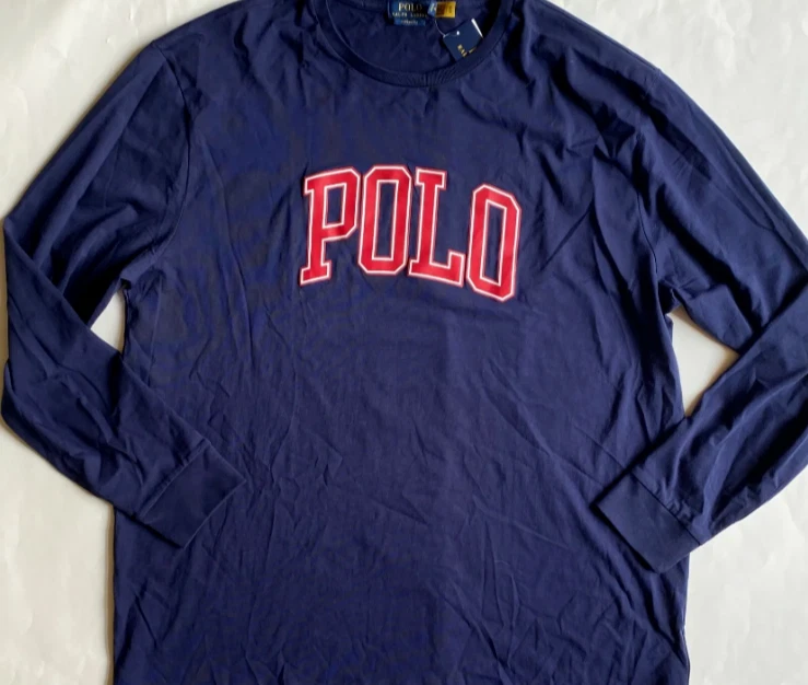 MENS RALPH LAUREN POLO L/S T-SHIRT NAVY BLUE SZ LRG