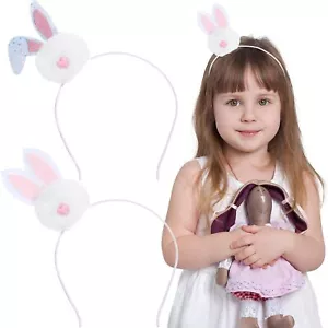2PCS Easter Bunny Ears Headband for Girl Kids White and Pink Glitter Rabbit E... - Picture 1 of 9