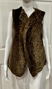 New NWT AQUA Brown Black Knit Combo Faux Fur Front Vest Jacket $148 L Leopard - Picture 1 of 5