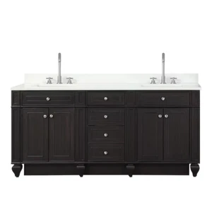 72 Design Element Winston WN-72-ES Double Sink White Quartz Top Espresso Vanity - Picture 1 of 4