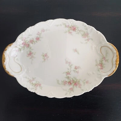 Antiguo plato ovalado rosa floral Theodore Haviland Limoges Foto 1 de 4