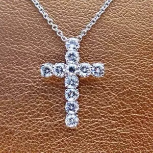 2,05Ct Laborgefertigter Diamant Verlobung Kreuz Anhänger 14K Weißgold Damen Herren - Bild 1 von 5