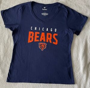 Chicago Bears Womens XL T-shirt Fanatics NFL Navy Blue V-neck X-large EUC
