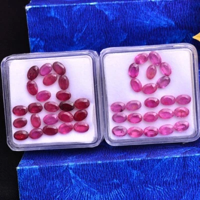 46 Pcs Natural Ruby Mozambique 6mm 4mm Oval Faceted Cut Stunning Loose Gemstones - Image 1 of 3