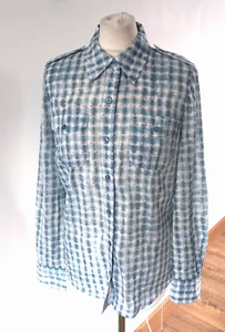 Tory Burch Langarm Button-Down-Hemd Größe 8 US 12 UK Baumwolle weiß blau - Bild 1 von 13