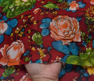 Sushila Vintage rot 100 % reine Georgette Seide bedruckt Kleid Stoff vom Hof - Bild 1 von 10